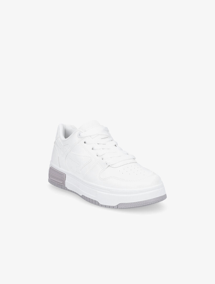 Sneakers en simili à bandes contrastantes - Blanc - 2