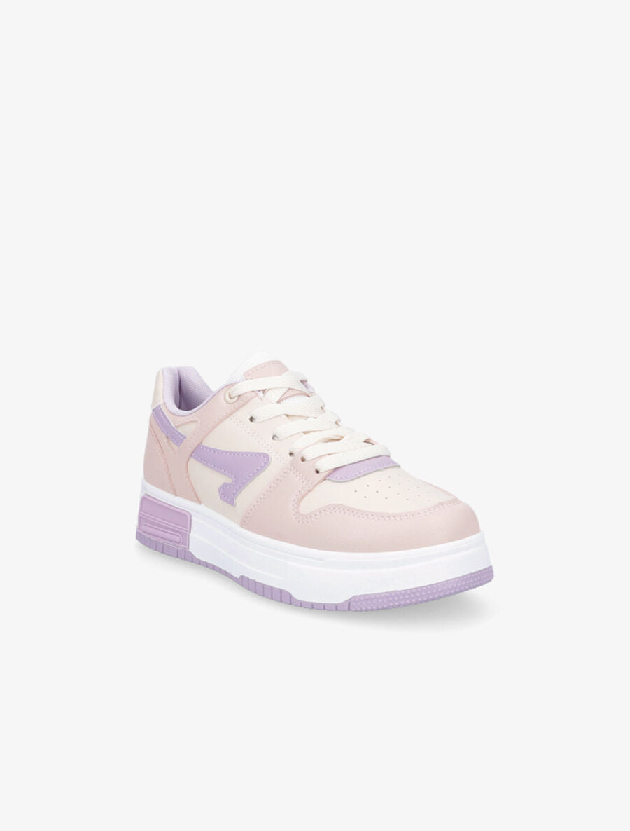 Sneakers en simili à bandes contrastantes - Lilas - 2