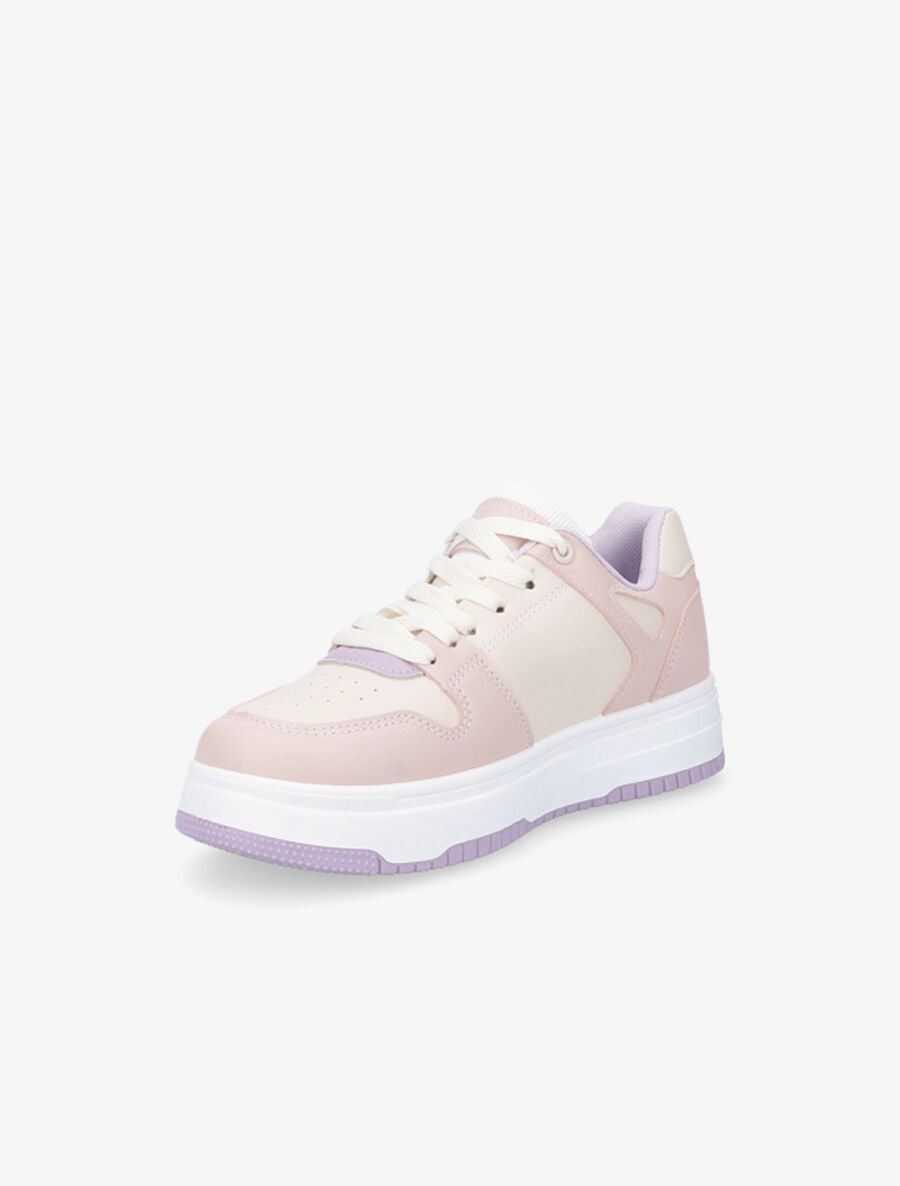 Sneakers en simili à bandes contrastantes - Lilas - 3