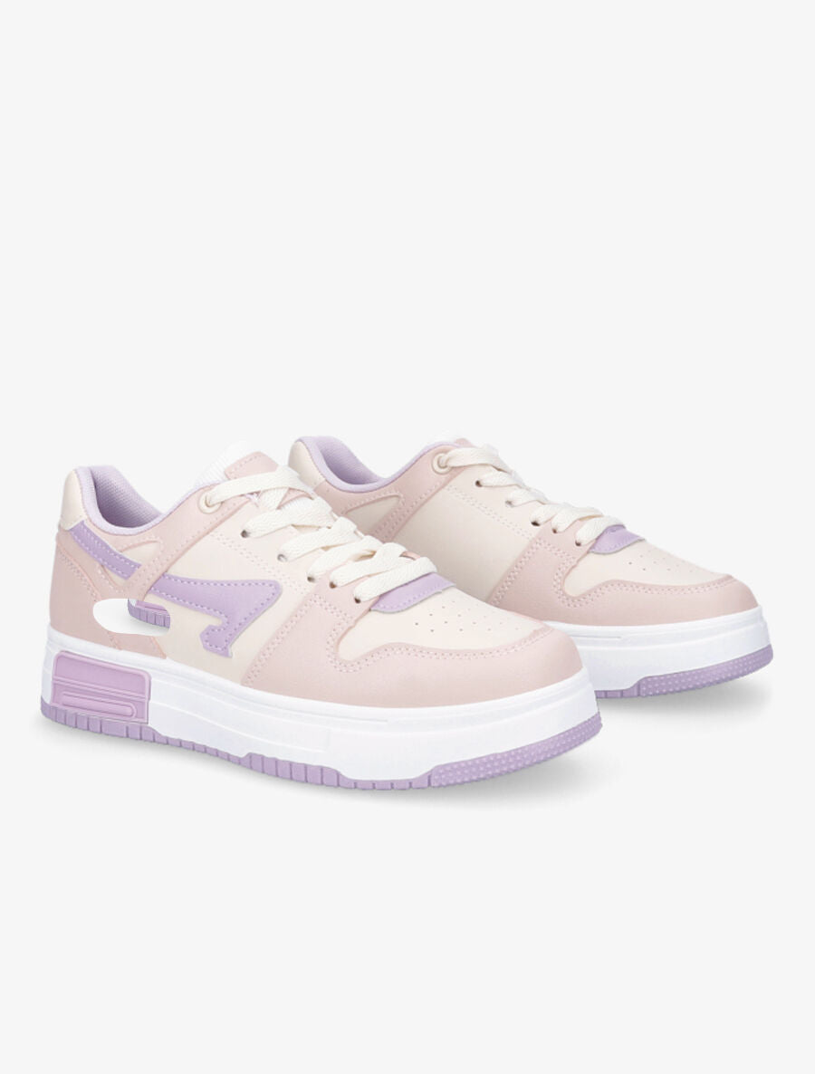 Sneakers en simili à bandes contrastantes - Lilas - 4