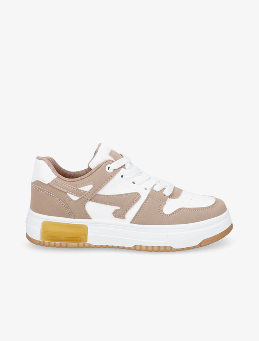 Sneakers en simili à bandes contrastantes - Taupe - 1