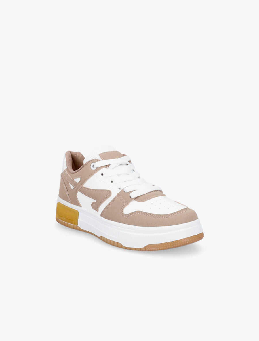 Sneakers en simili à bandes contrastantes - Taupe - 2