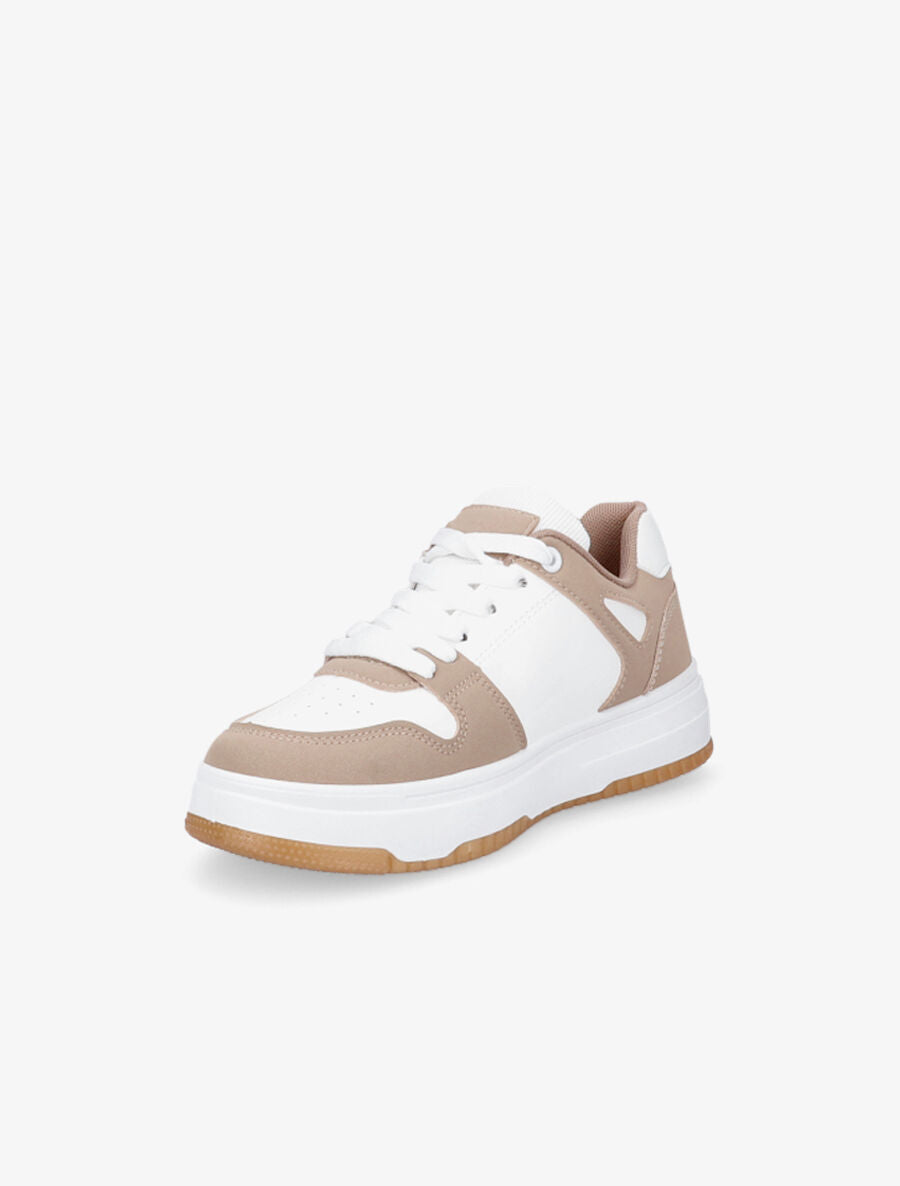 Sneakers en simili à bandes contrastantes - Taupe - 3