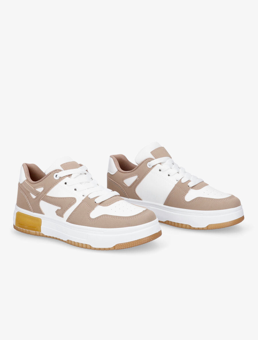 Sneakers en simili à bandes contrastantes - Taupe - 4