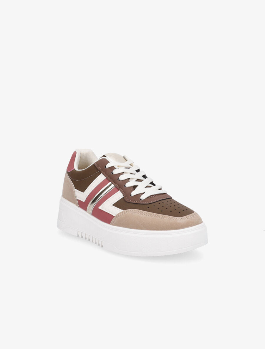 Sneakers en simili à contrefort pailleté - Marron - 2