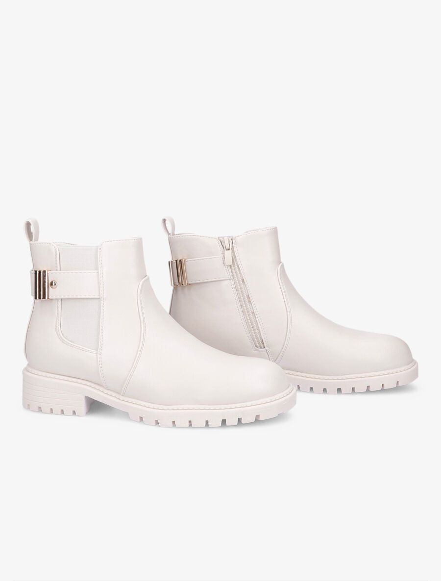 Bottines élastiquées à sangle et semelle crantée - Blanc - 4