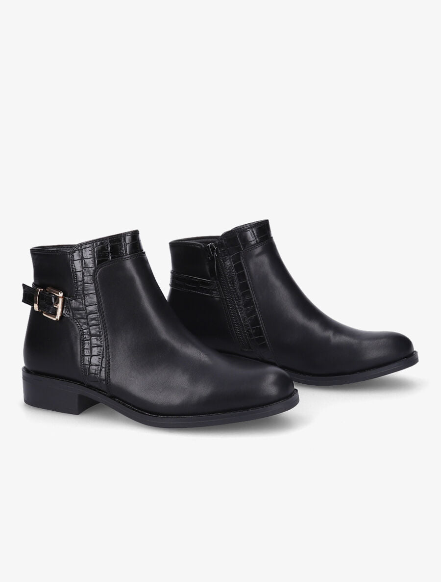 Bottines à boucle et empiècement croco - Noir - 4
