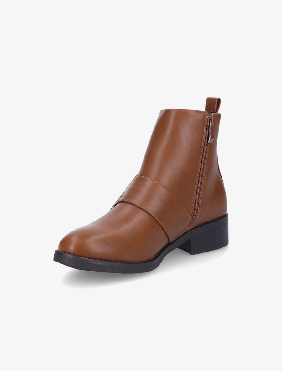 Bottines à bride carrée - Camel - 3