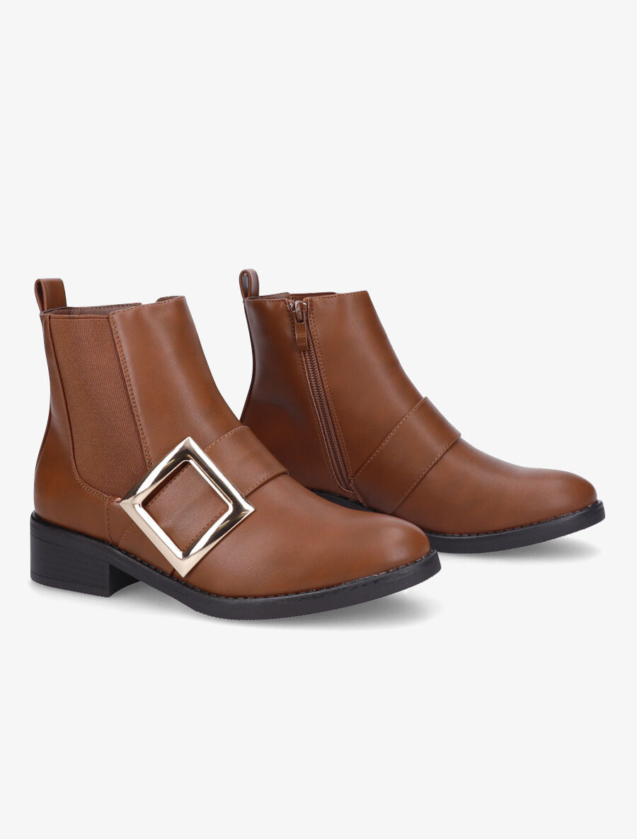 Bottines à bride carrée - Camel - 4
