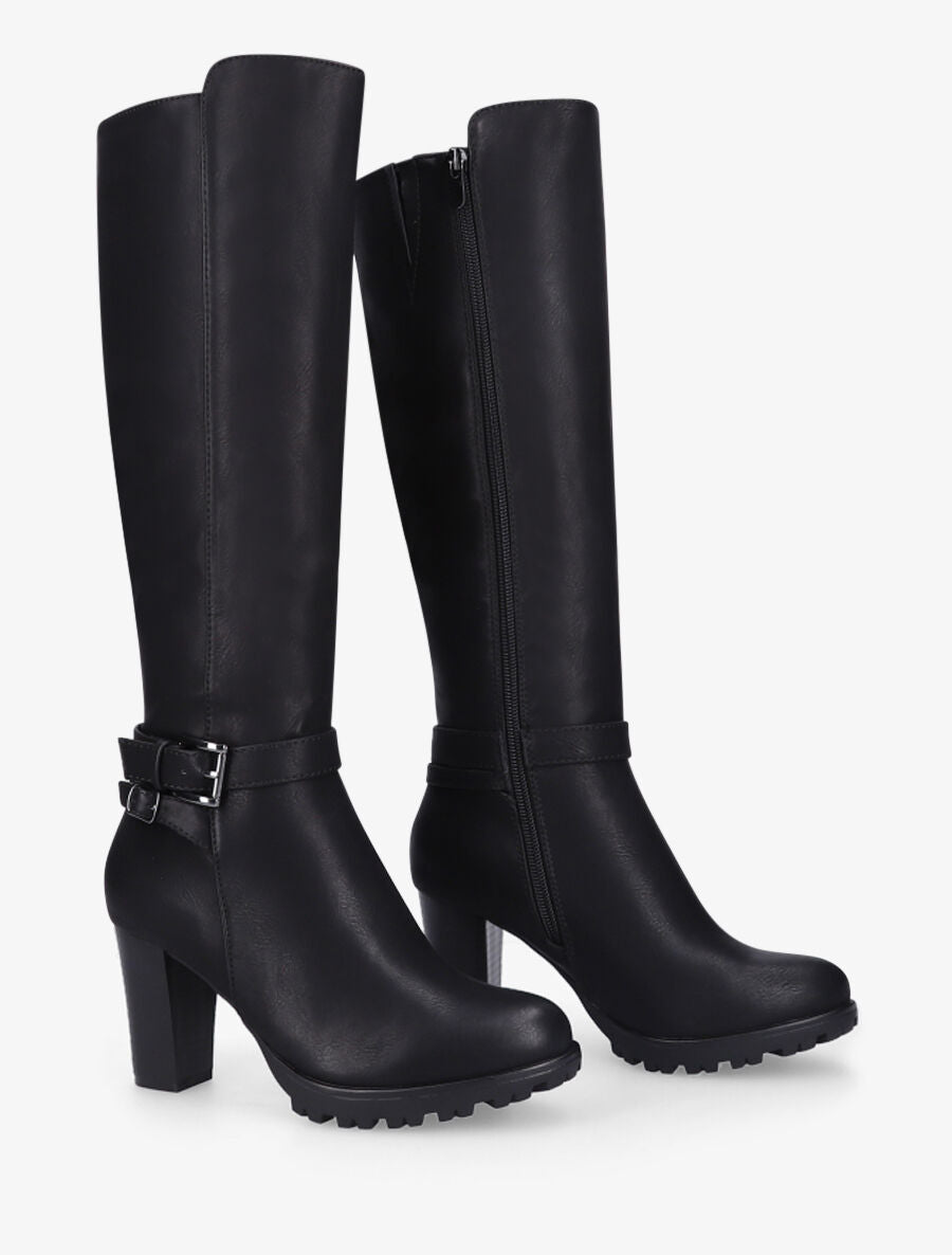 Bottes en simili à talon haut - Noir - 4