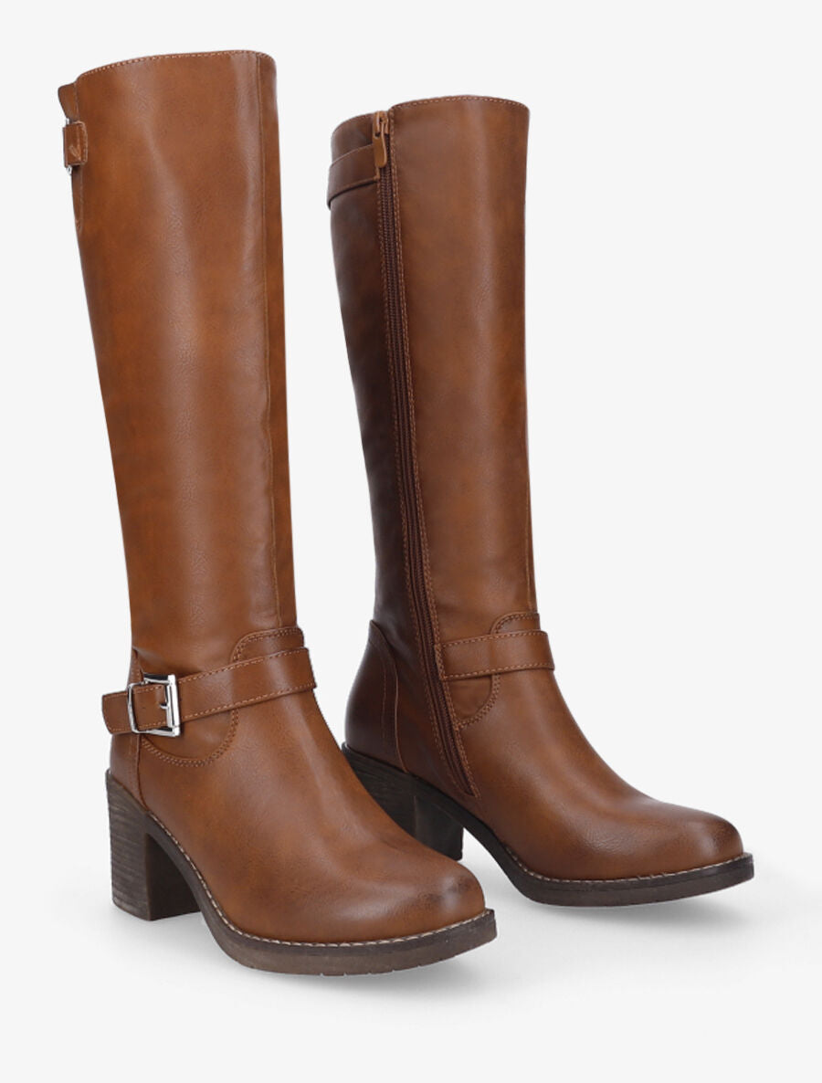 Bottes en simili à talon haut - Camel - 4