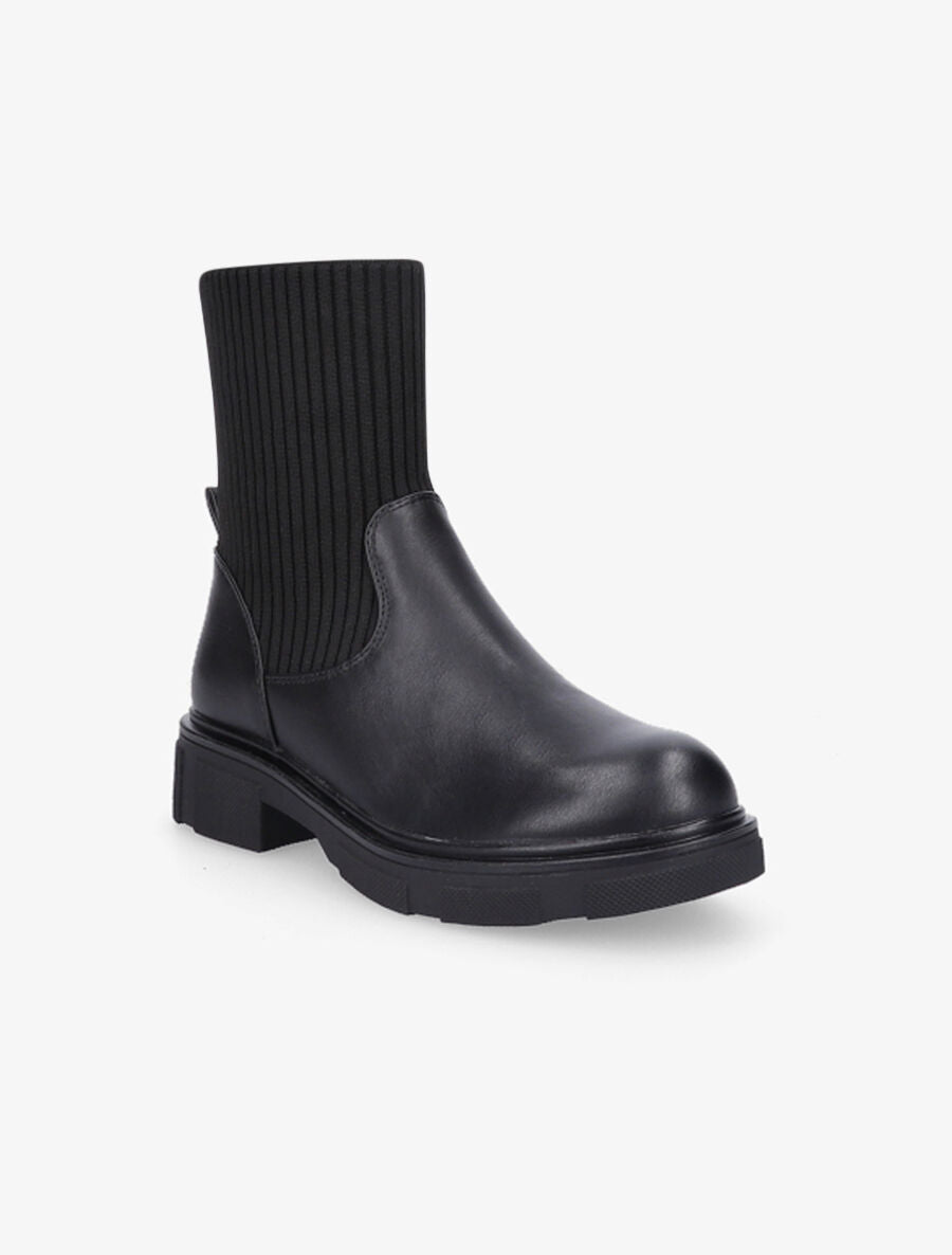 Bottines bi-matière style chaussettes - Noir - 2