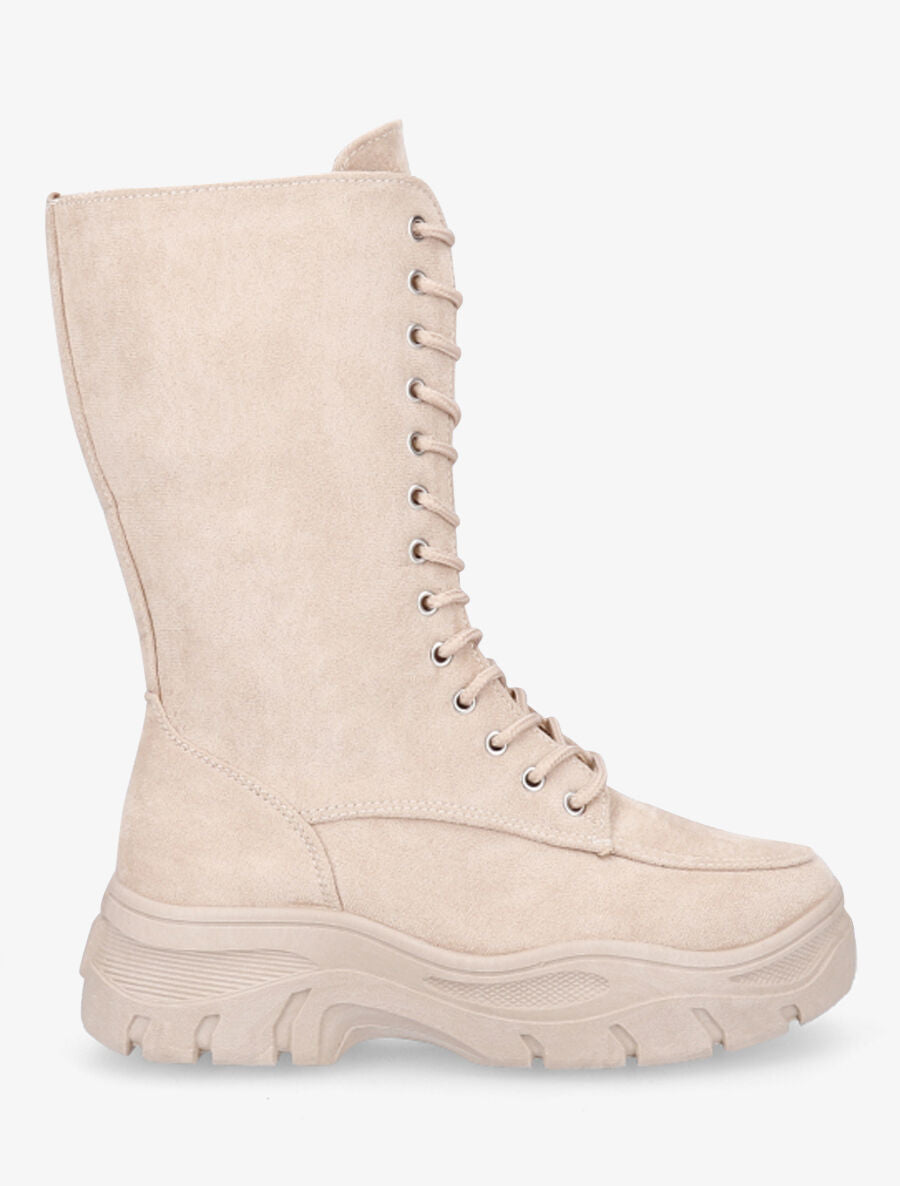 Boots montantes lacées en suédine - Beige - 5