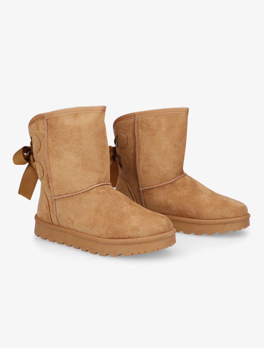 Boots fourrées à chevilles à noeud - Camel - 4