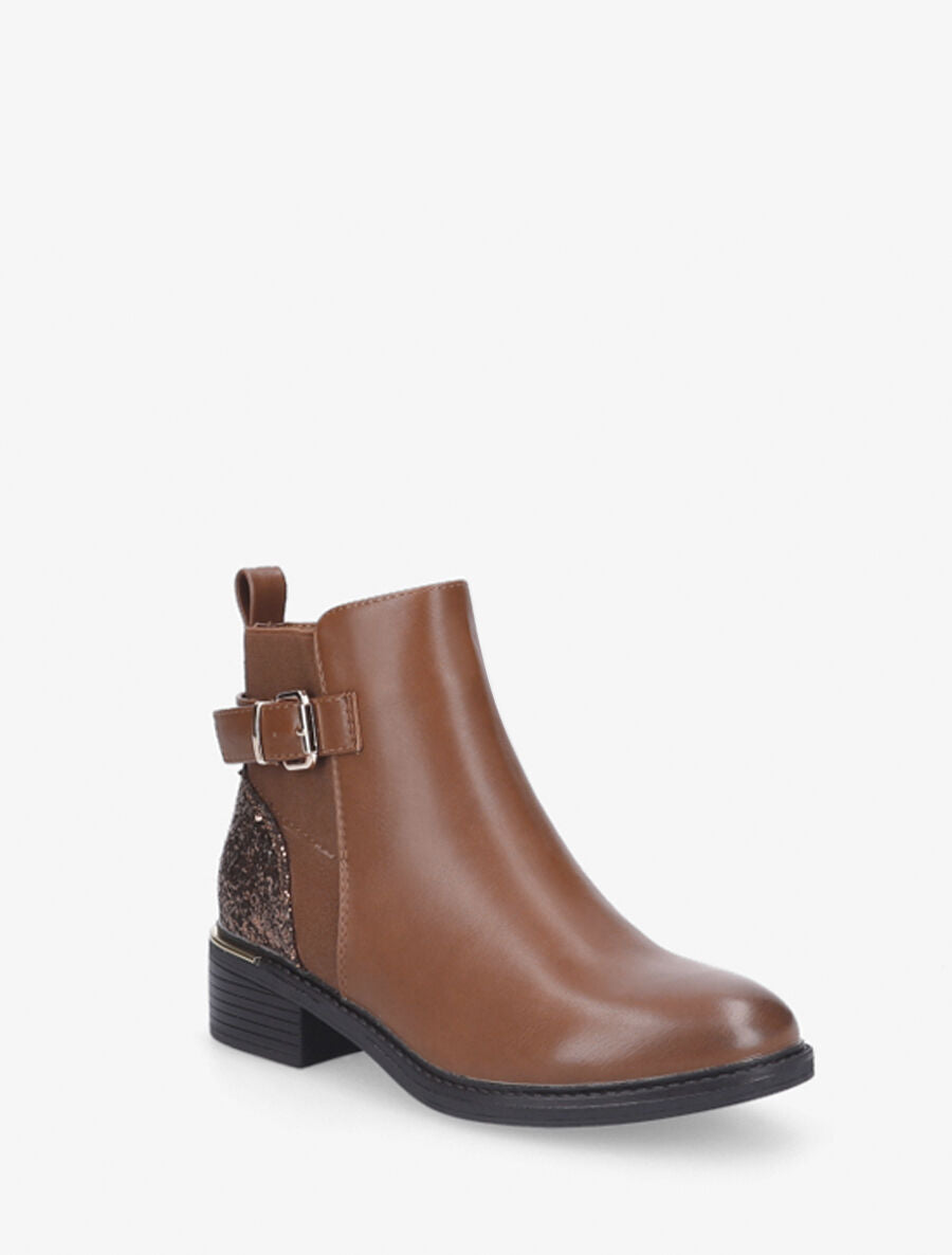 Bottines à contrefort pailleté et sanglé - Camel - 2