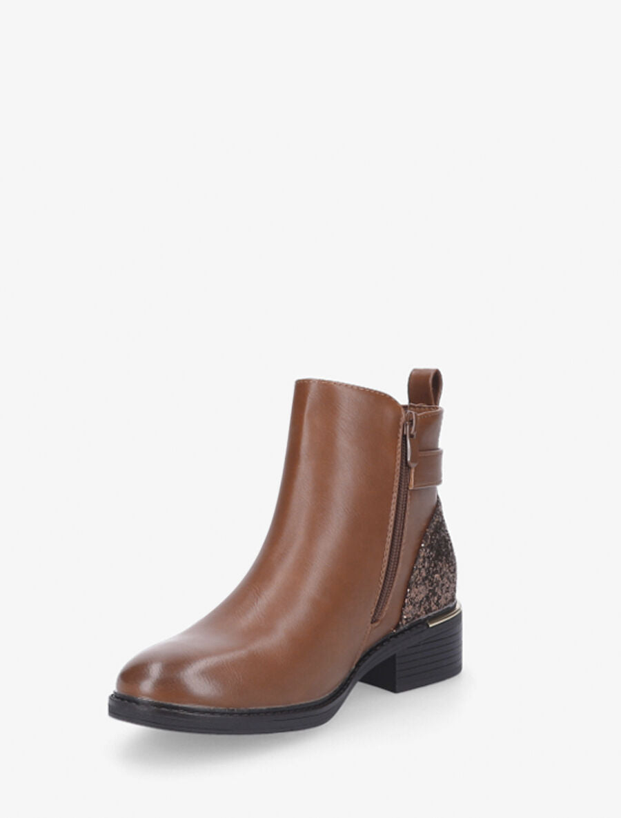 Bottines à contrefort pailleté et sanglé - Camel - 3