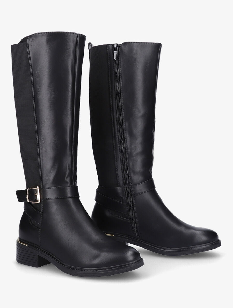 Bottes plates élastiquées en simili - Noir - 4