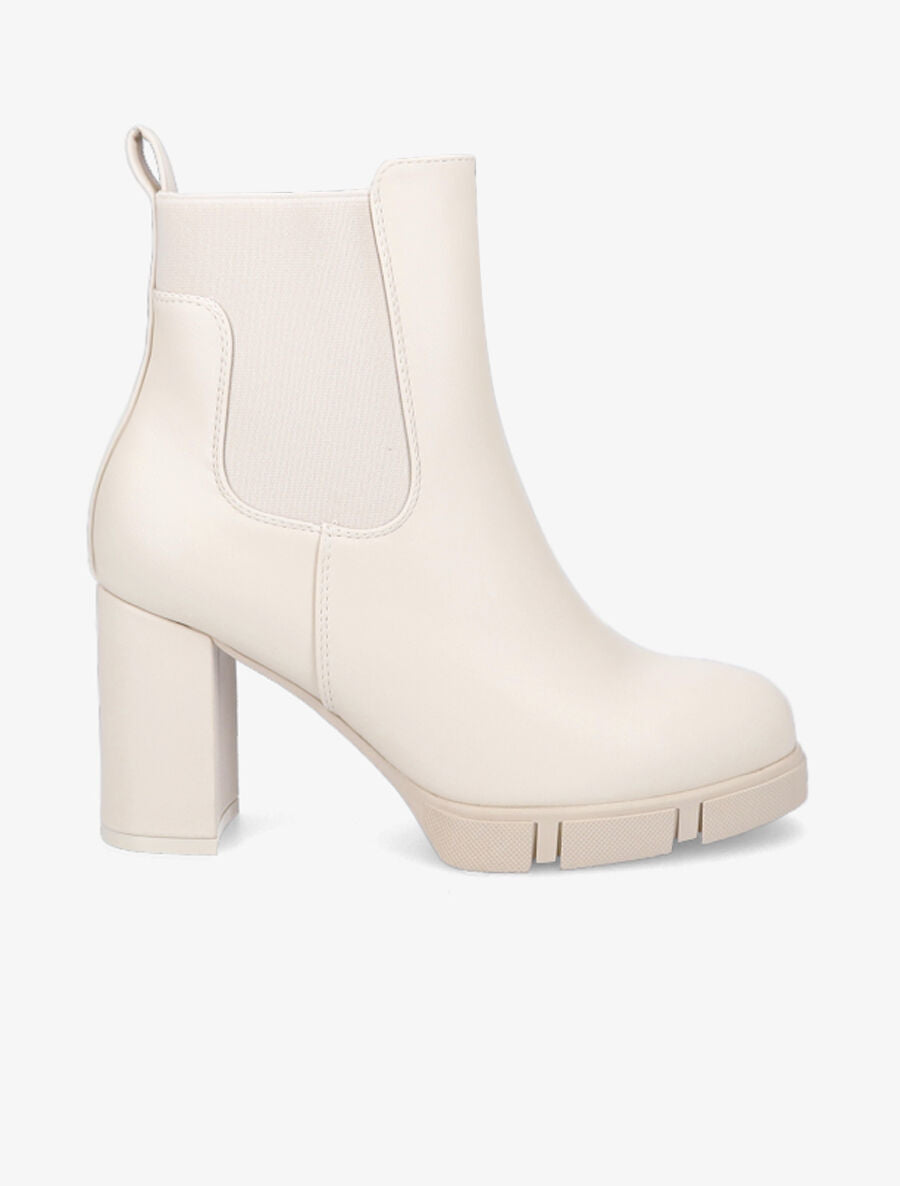 Bottines élastiquées à talon et plateforme - Beige - 5