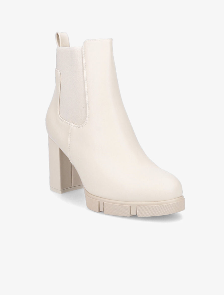 Bottines élastiquées à talon et plateforme - Beige - 2