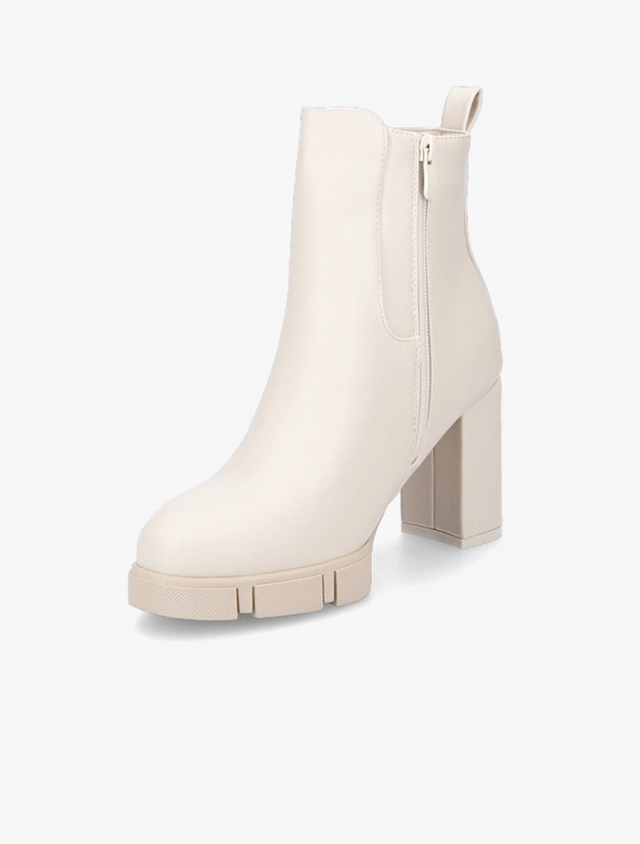 Bottines élastiquées à talon et plateforme - Beige - 3