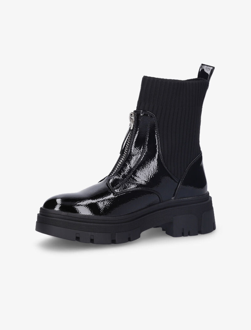 Boots chaussettes et simili vernis à zip - Noir - 4
