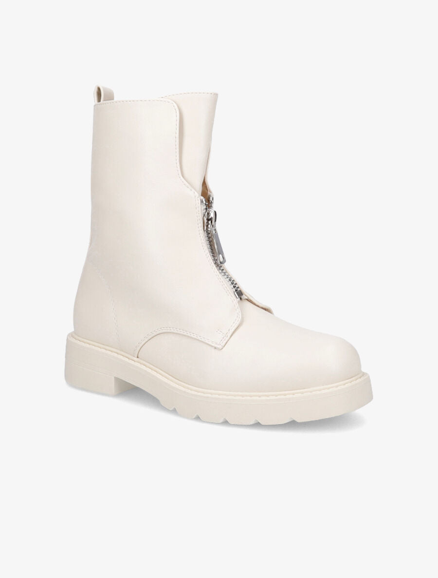 Bottines à zip en simili - Beige - 2
