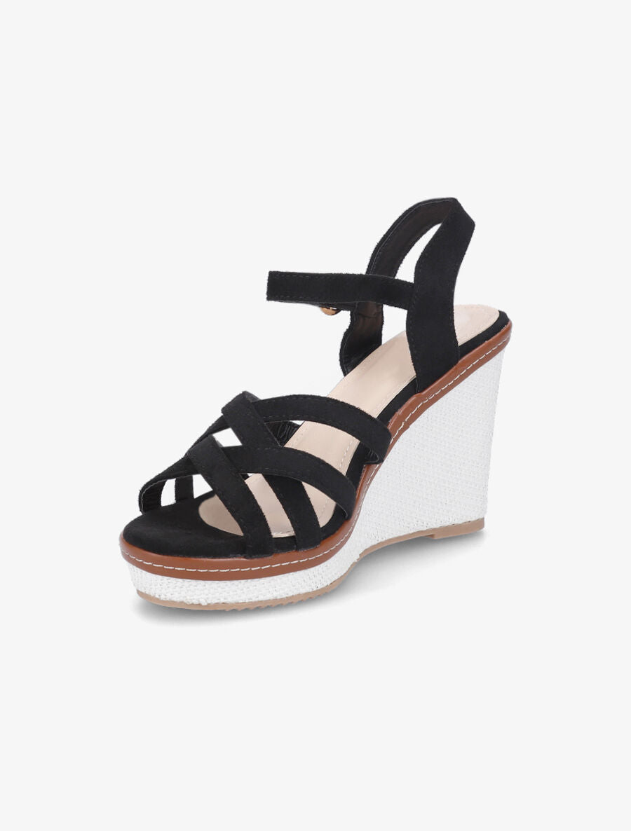 Sandales compensées brides entrelacées en suédine - Noir - 3