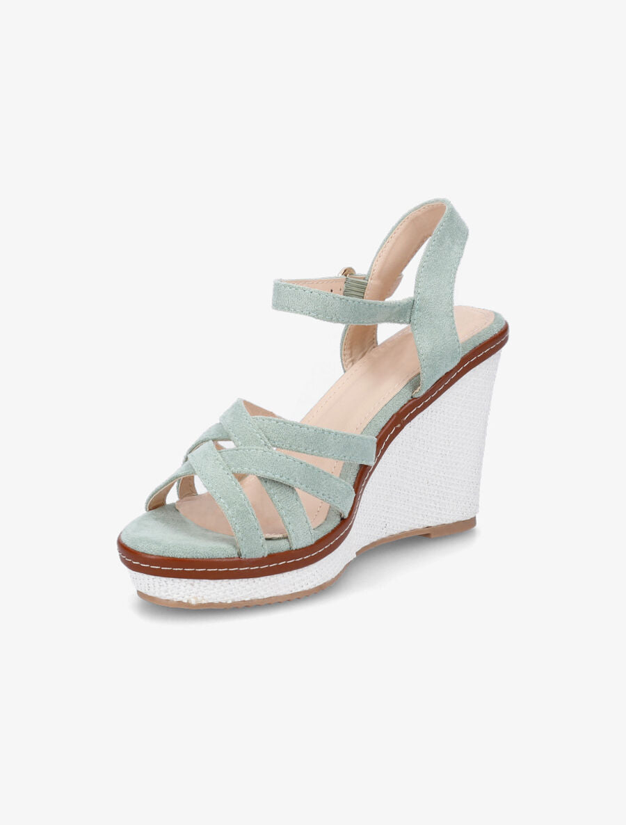 Sandales compensées brides entrelacées en suédine - Vert d&