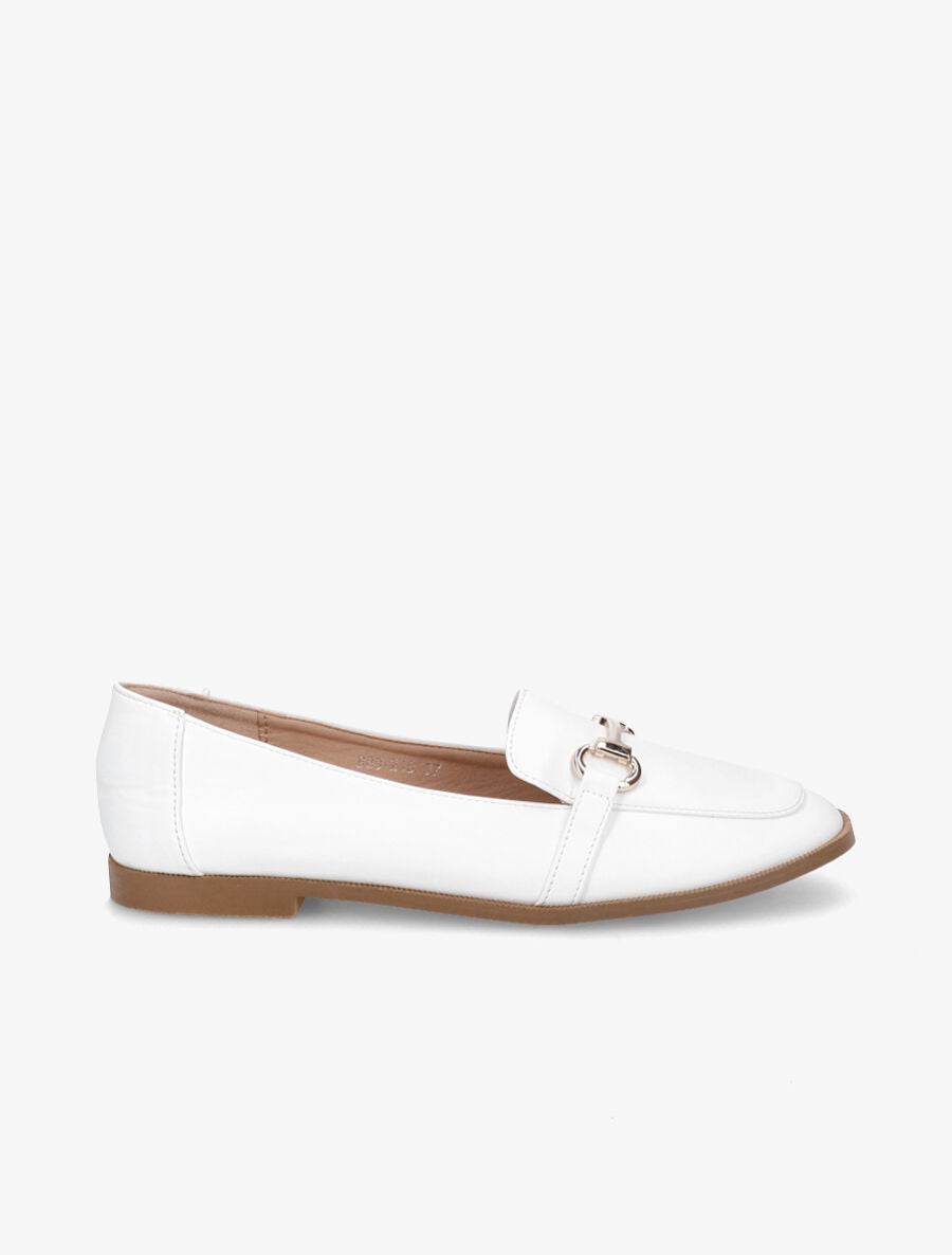 Mocassins à boucle en simili - Blanc - 1