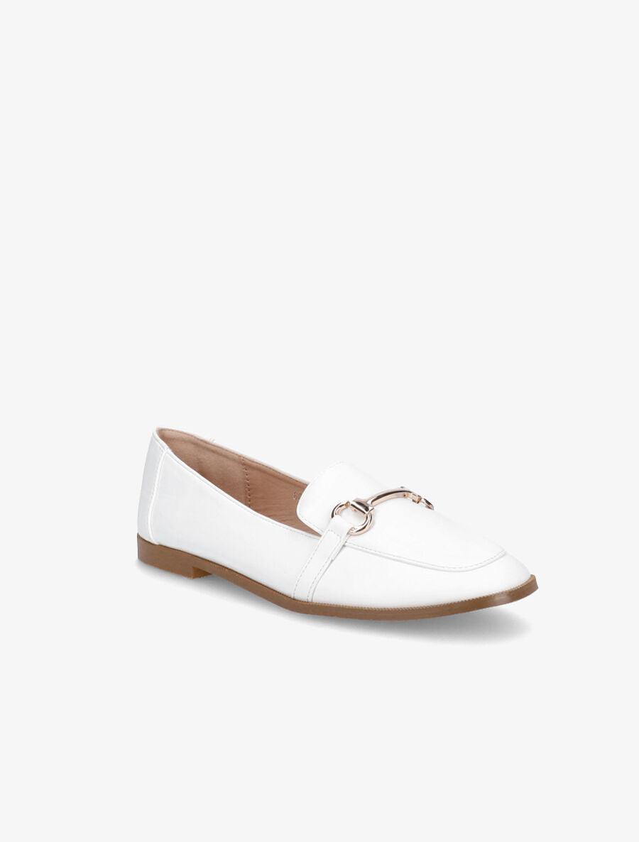 Mocassins à boucle en simili - Blanc - 2