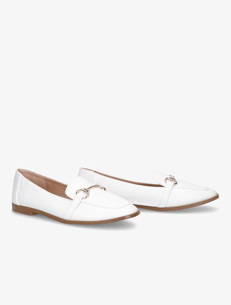 Mocassins à boucle en simili - Blanc - 4