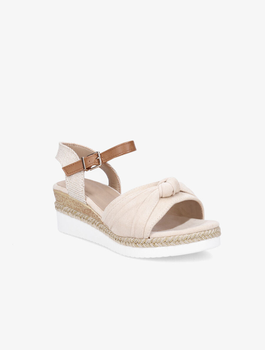 Sandales à noeud et talon compensé tressé - Beige - 2
