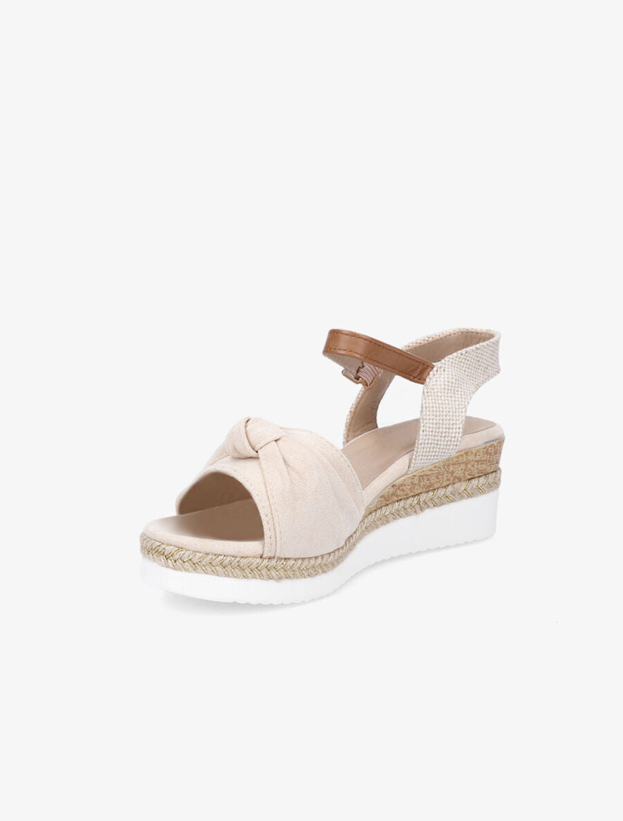 Sandales à noeud et talon compensé tressé - Beige - 3