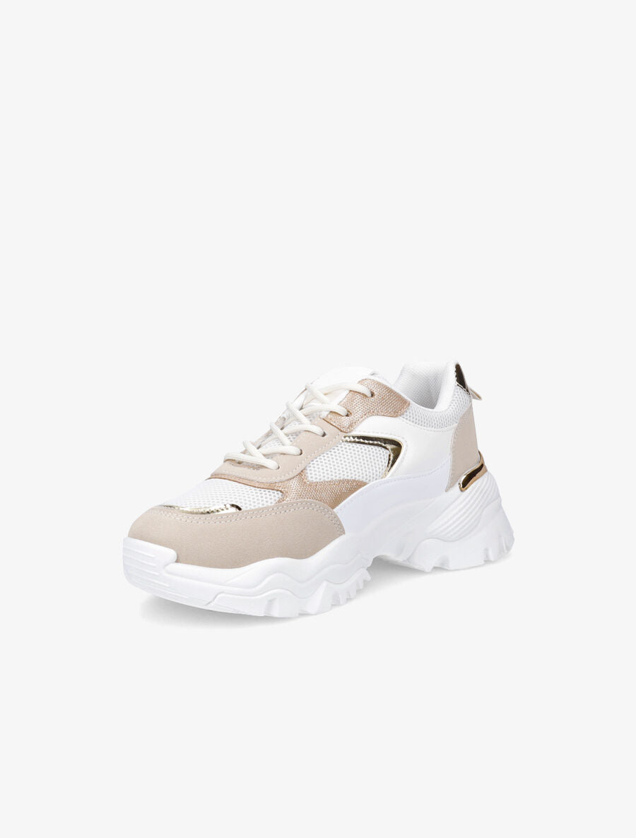 Sneakers à contrefort contrastant et détail métallique - Beige - 3