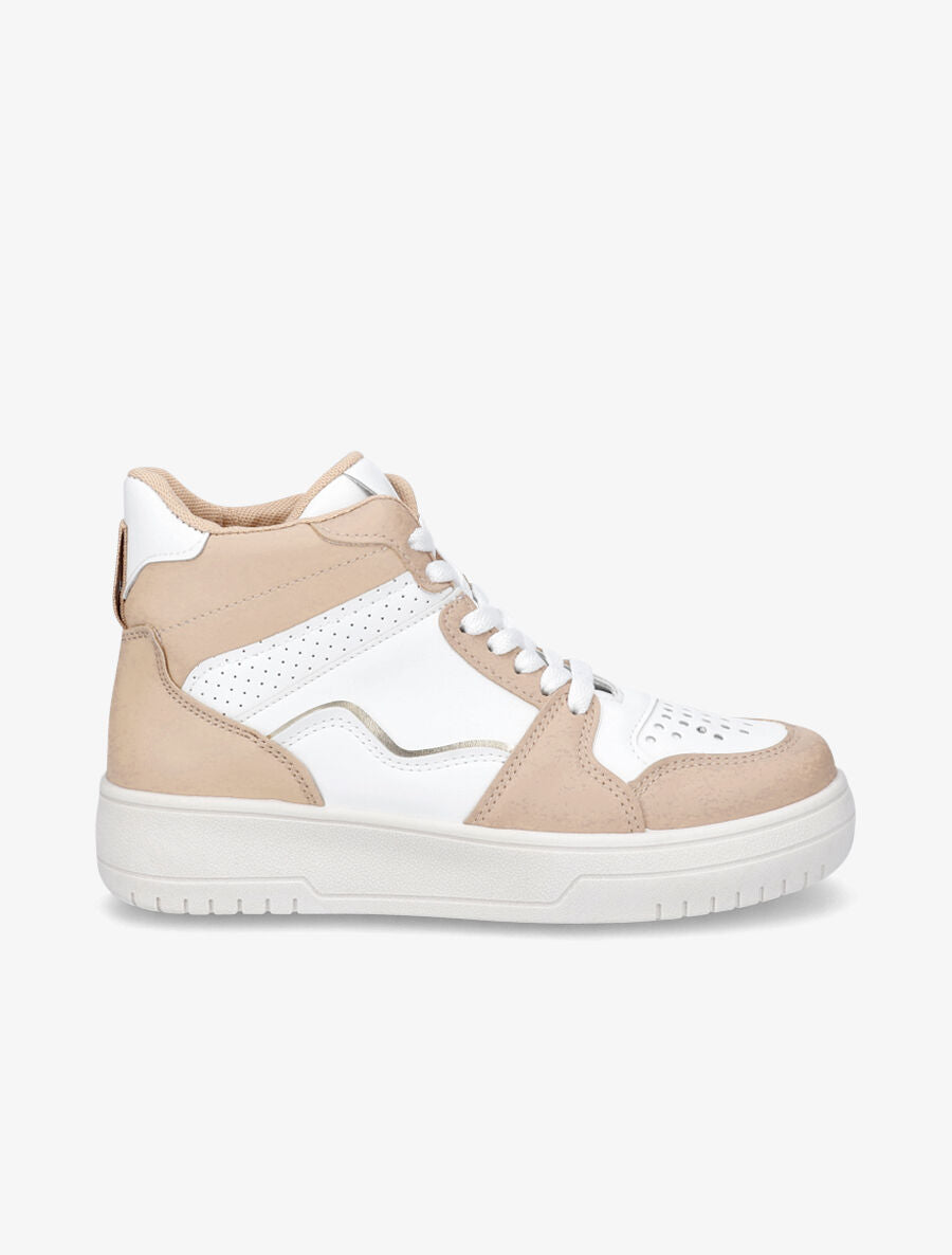 Sneakers montantes en simili - Camel/blanc - 5