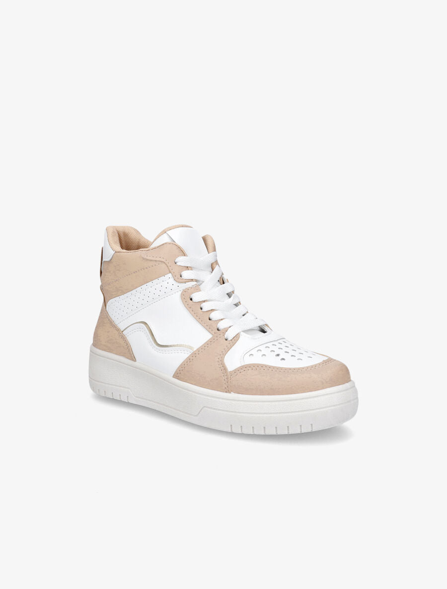 Sneakers montantes en simili - Camel/blanc - 2