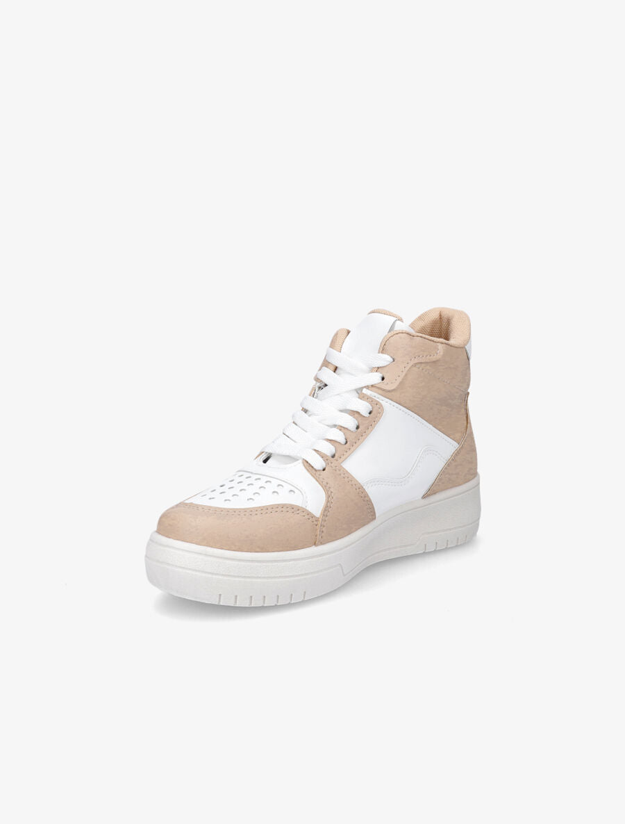 Sneakers montantes en simili - Camel/blanc - 3
