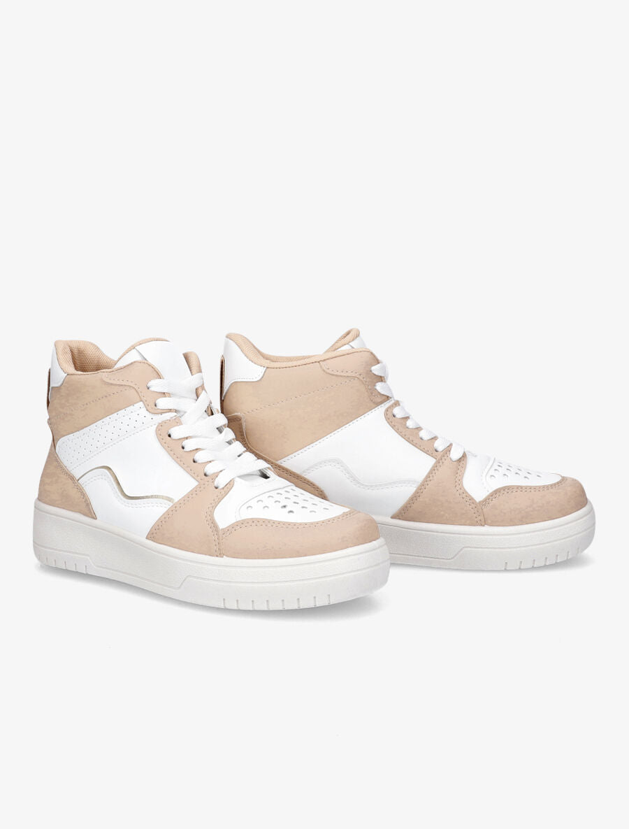 Sneakers montantes en simili - Camel/blanc - 4
