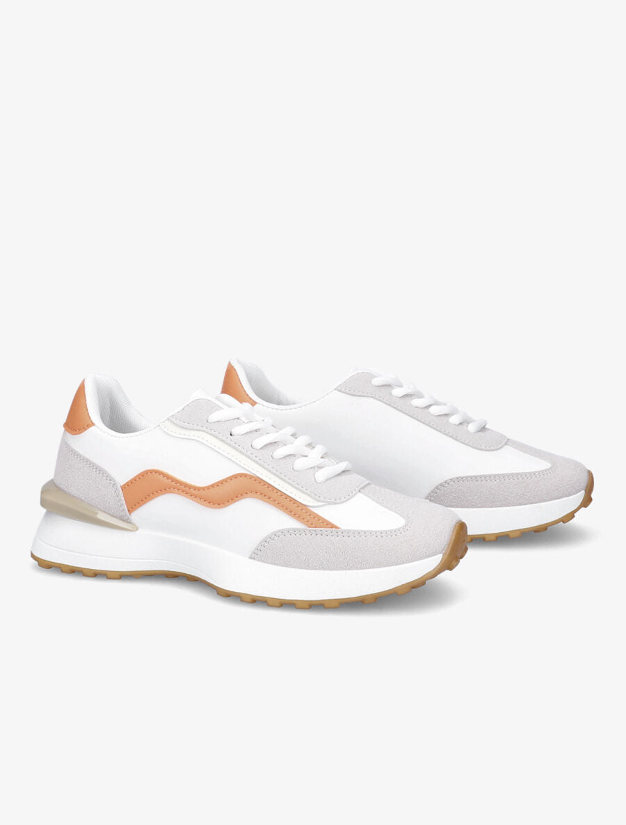 Running en simili et suédine - Blanc/orange - 4