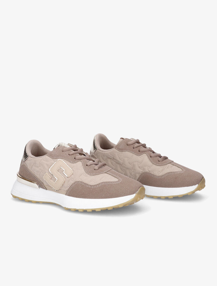 Running en suédine et tissu matelassé - Taupe - 4