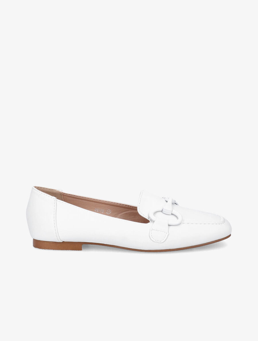 Mocassins à boucle en simili - Blanc - 5