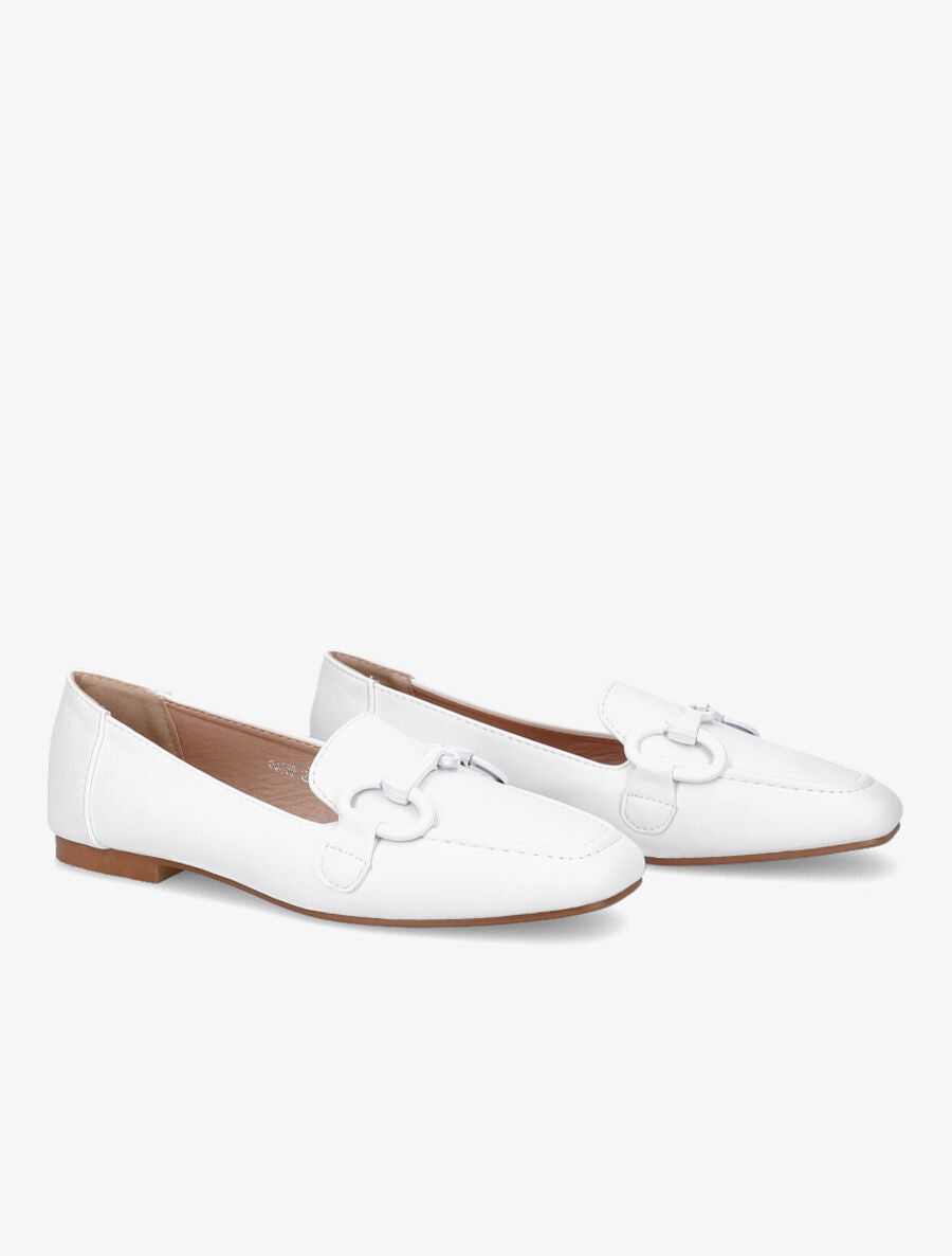 Mocassins à boucle en simili - Blanc - 4