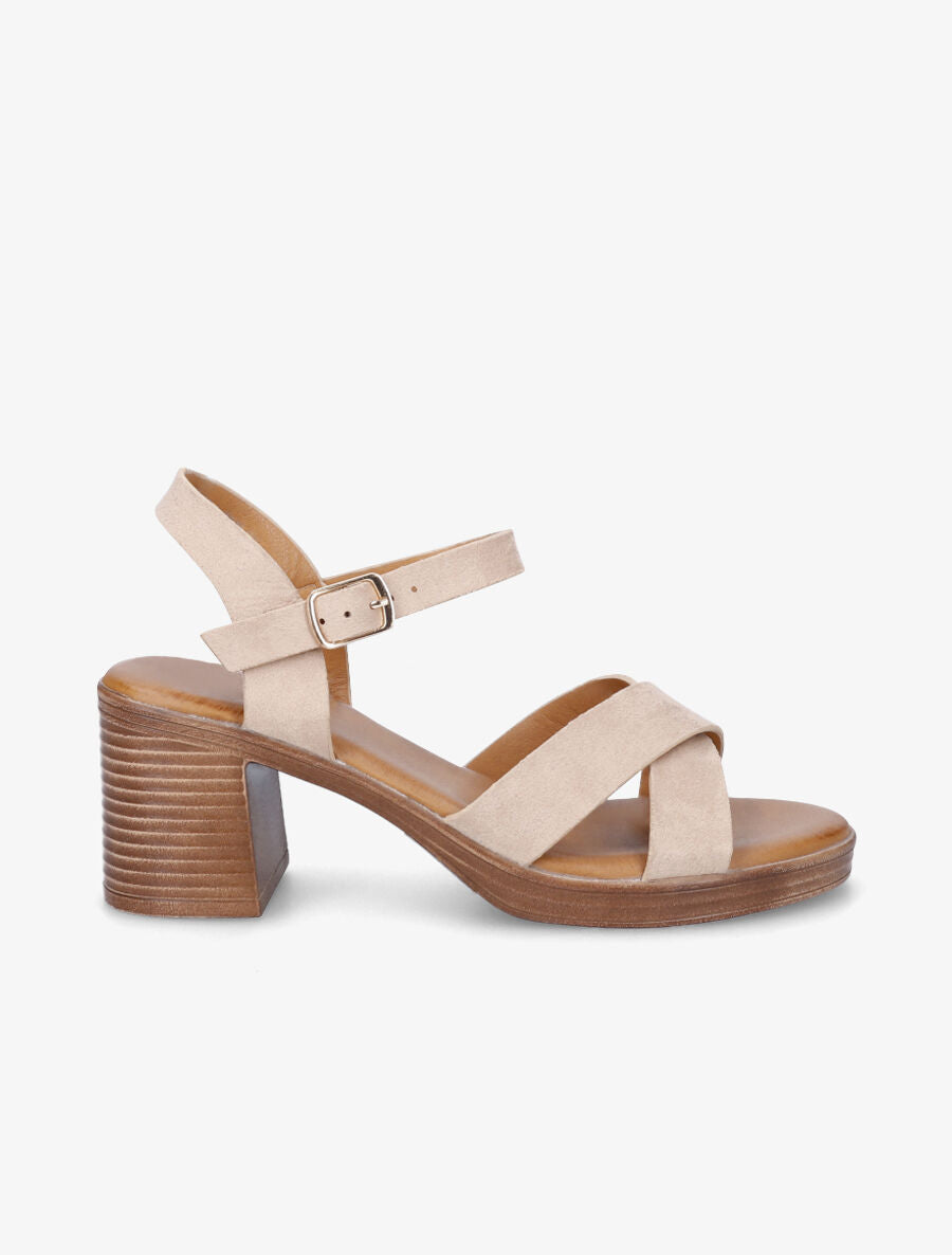 Sandales en suédine à talon bloc - Beige - 5