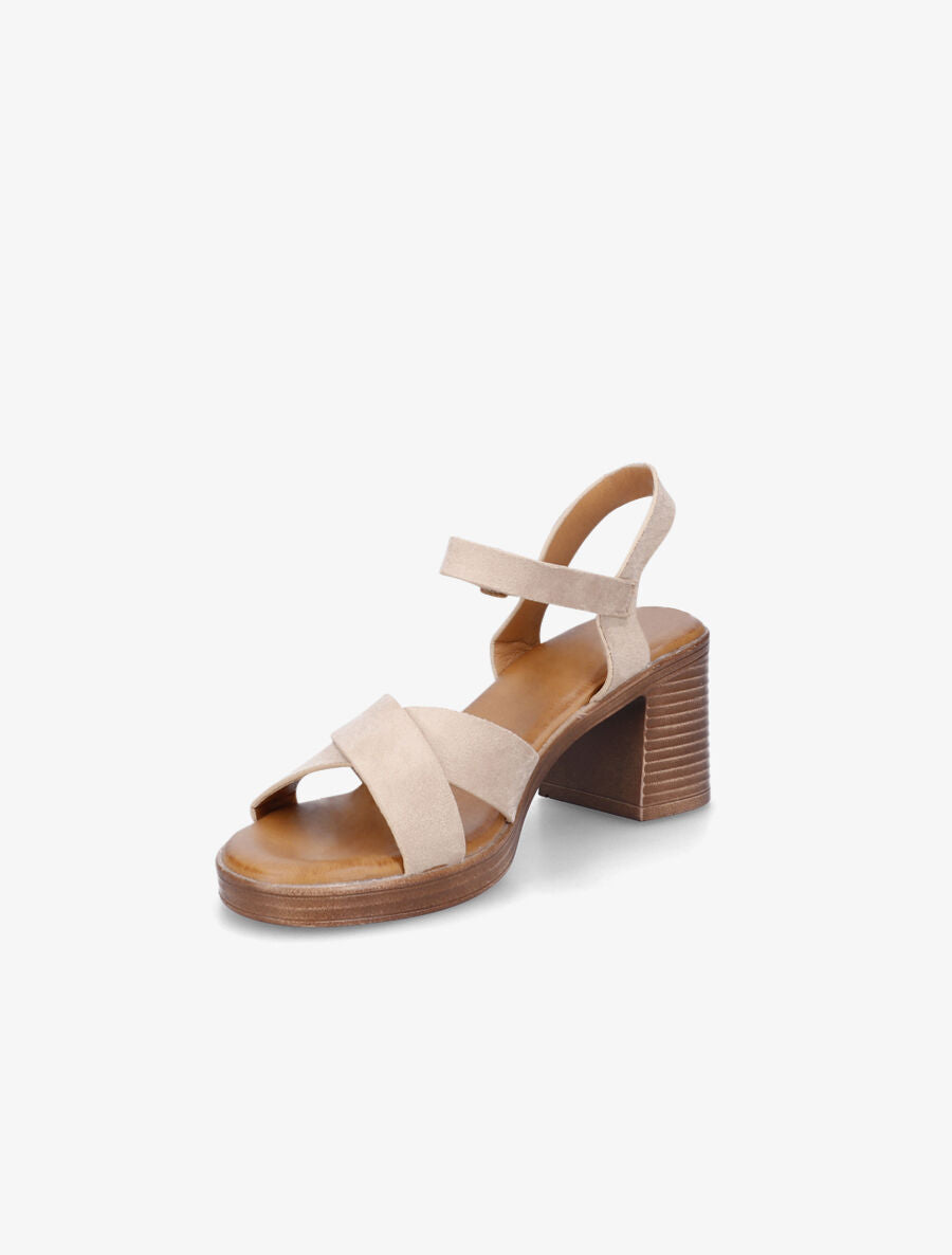 Sandales en suédine à talon bloc - Beige - 3