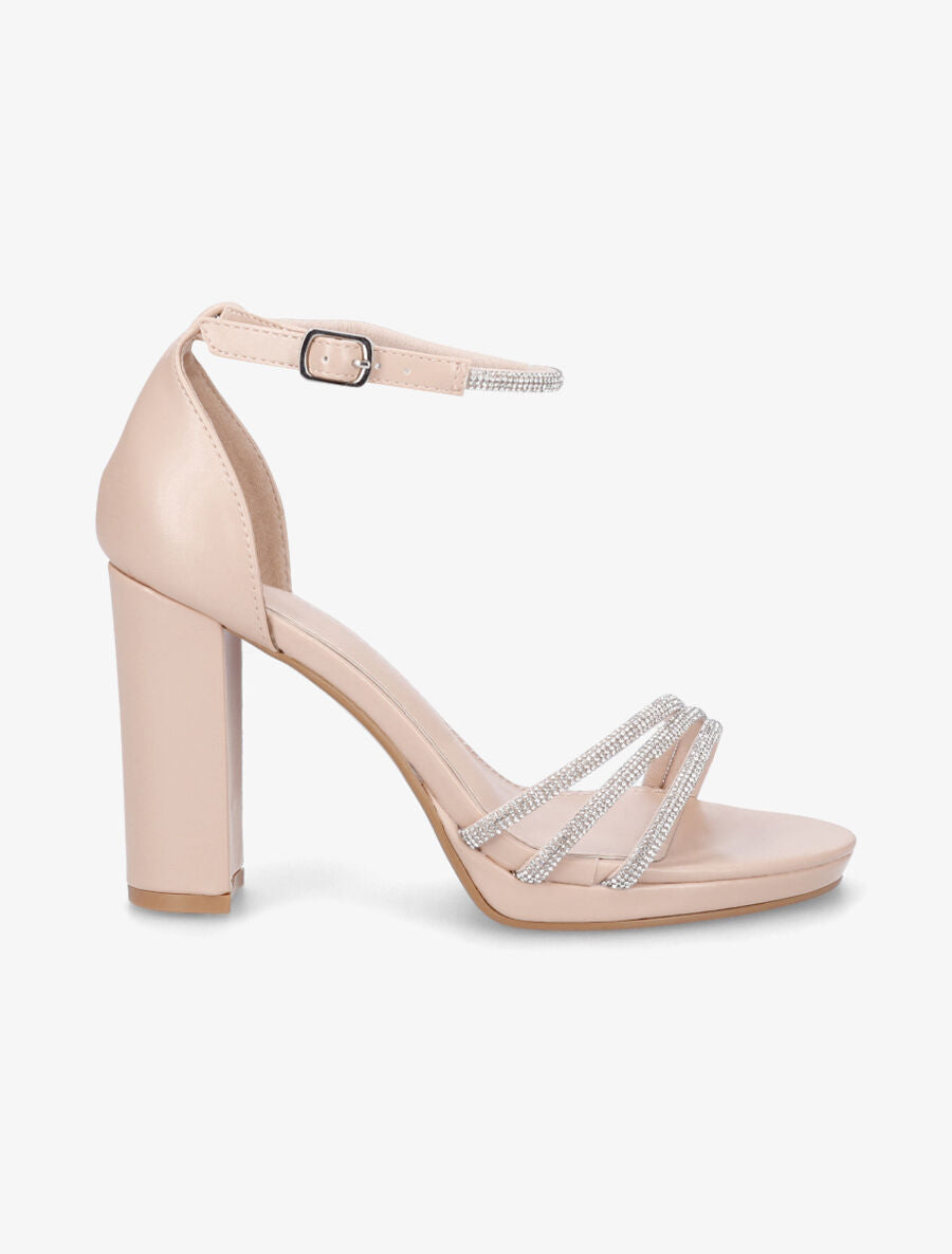 Sandales à talon haut et strass en simili - Nude - 1