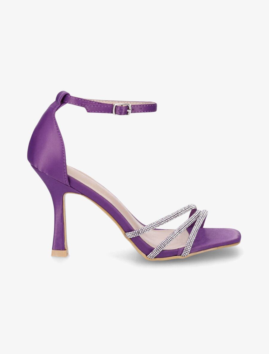 Sandales satinées à talon aiguille et strass - Violet - 5