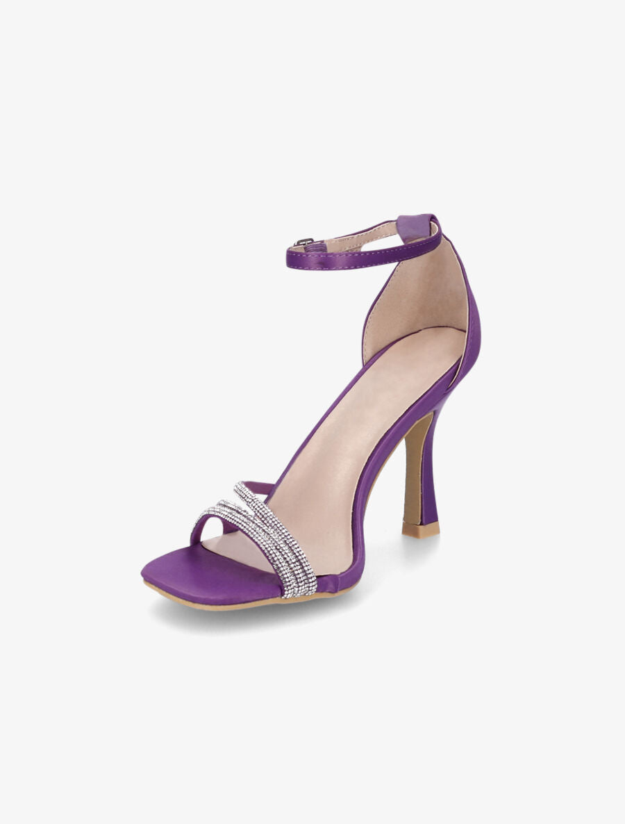 Sandales satinées à talon aiguille et strass - Violet - 3