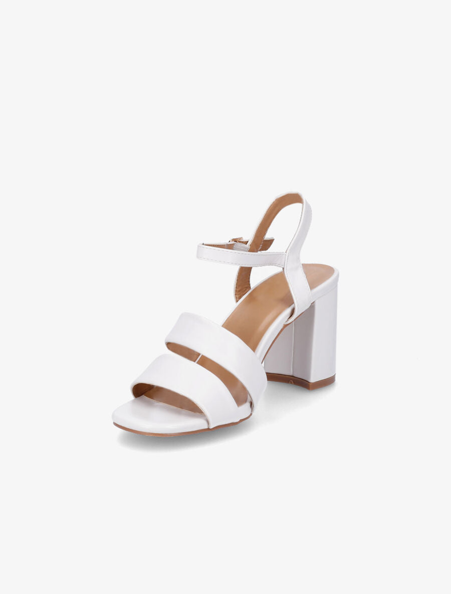 Sandales à talon et double brides en simili - Blanc - 3