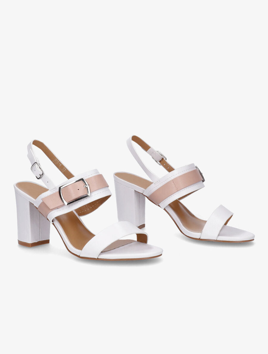 Sandales à talon et double boucles - Blanc - 4