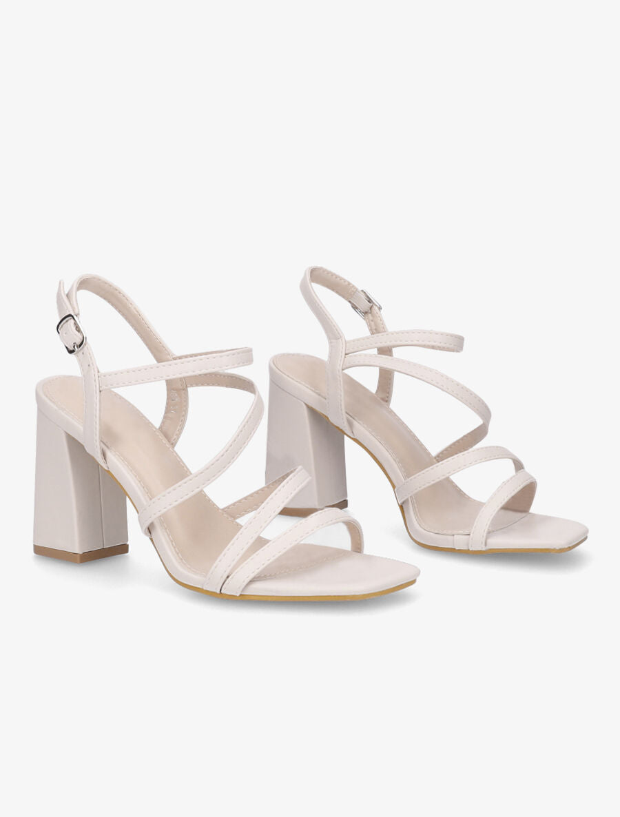 Sandales en simili à talon - Beige - 4